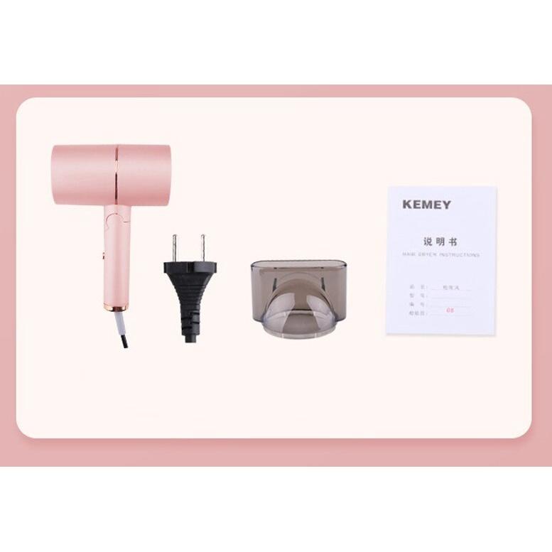 Máy Sấy Tóc Gấp Gọn Luồng Gió Mạnh Màu Hồng Cực Xinh Kemey Km 8223