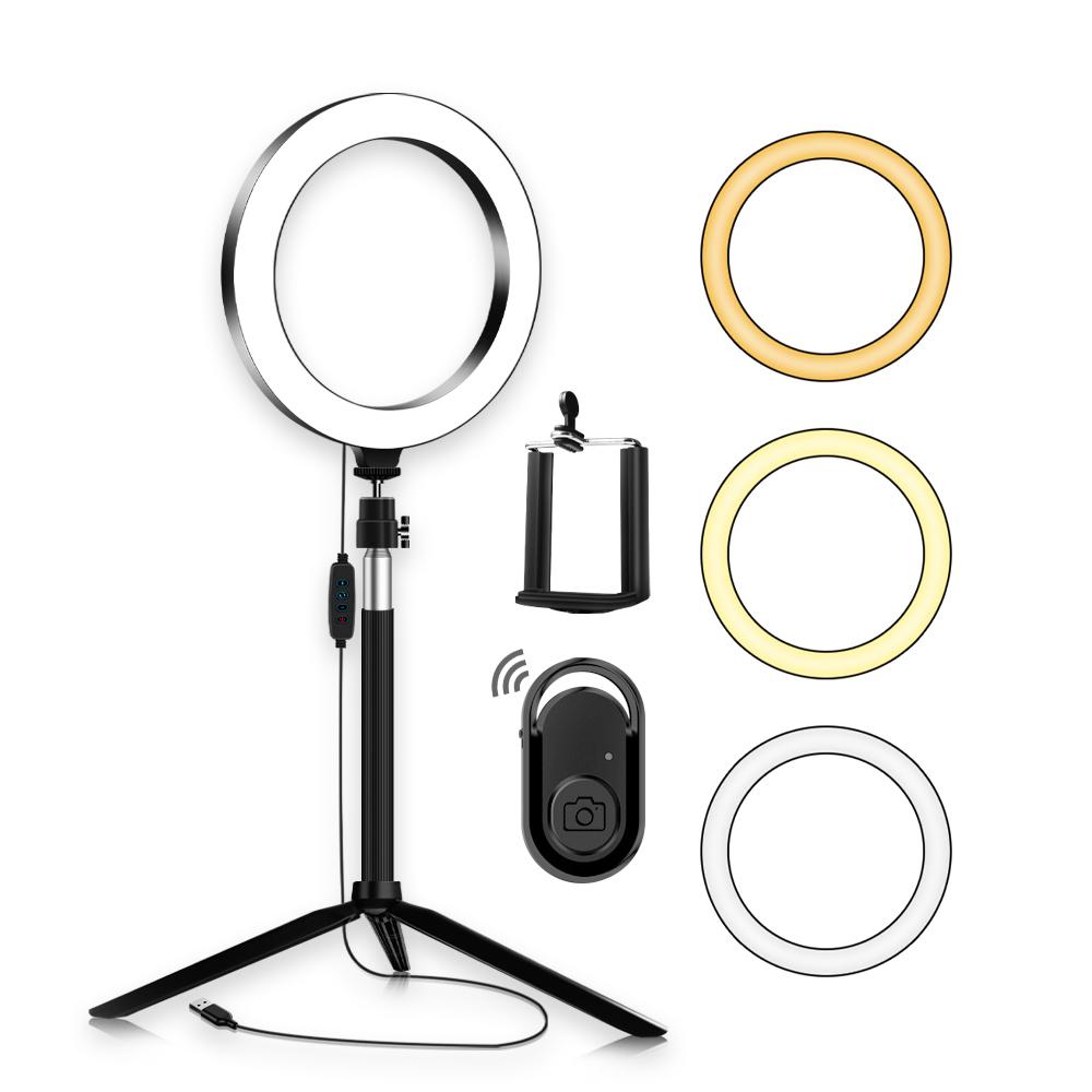 Vòng đèn chụp ảnh tự sướng Di động 20cm / 8 inch  3200K-5500K video 3  Chế độ chiếu sáng với Chân máy để bàn