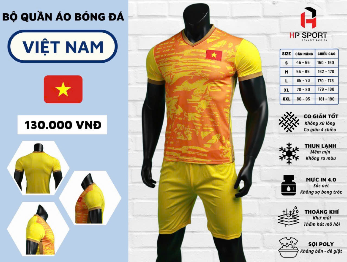 Quần áo Bóng đá ĐT Việt Nam  Vàng 23/24 - Mẫu  mới nhất