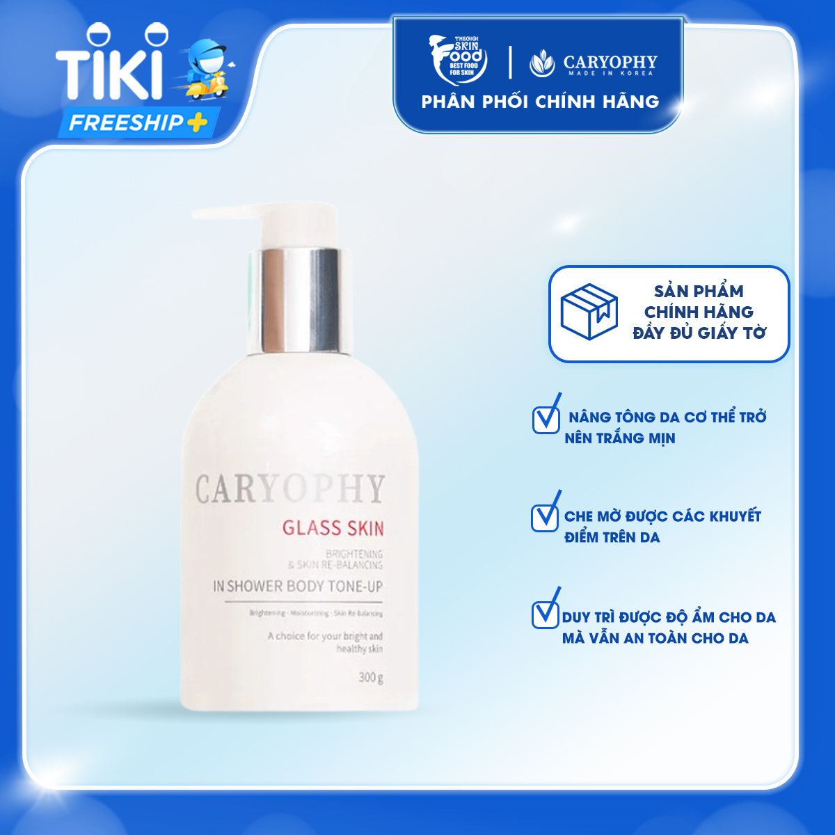 Sữa Tắm Nâng Tông Da Trắng Mịn Caryophy Glass Skin In Shower Body Tone-Up Cream