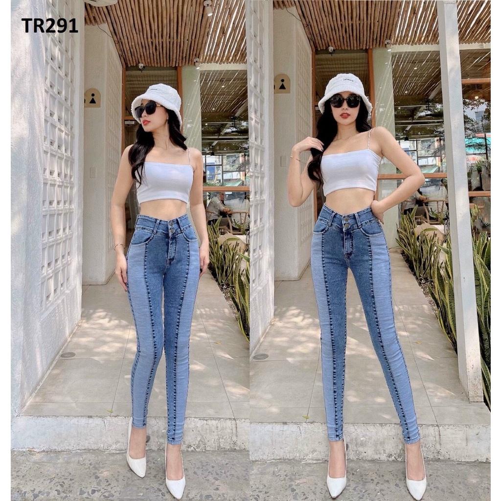 Quần Jeans Nữ Ghép Thân Lưng Cao CO Giãn Tôn Dáng