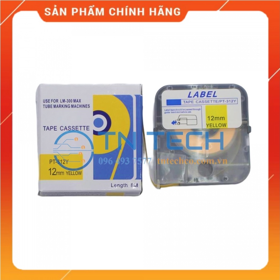 Nhãn in MAX PT-312Y - Chữ đen nền vàng 12MM x 8M - Dùng cho máy in ống MAX [Hàng nhập khẩu]