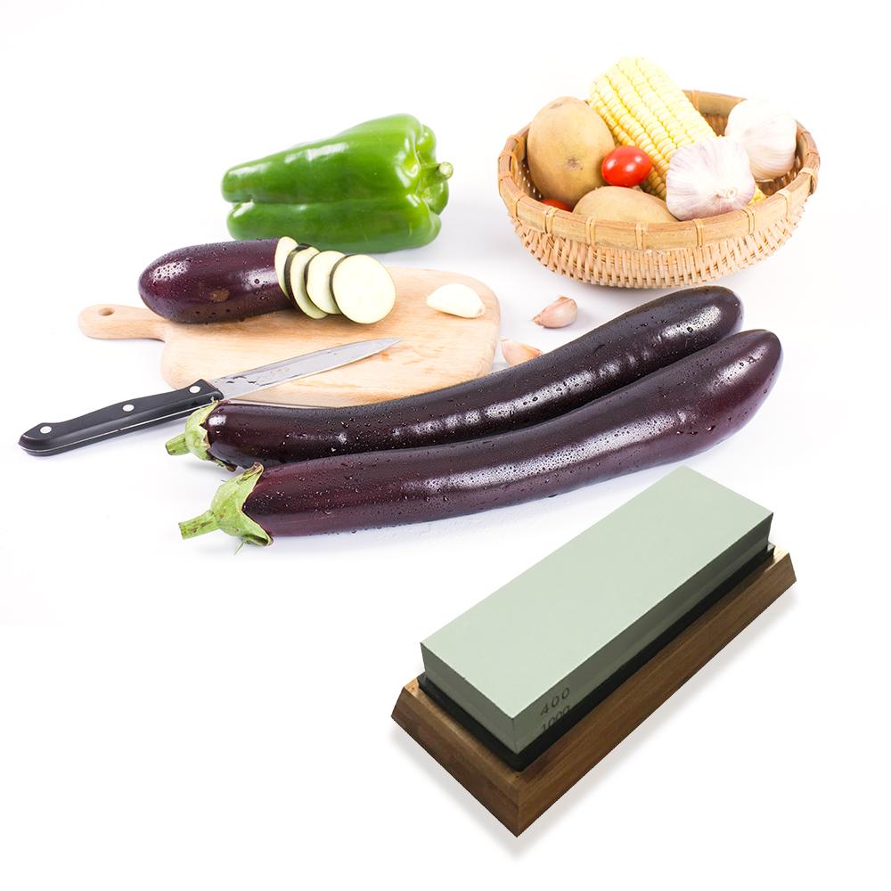 Bộ mài đá mài Kép 400/1000 thô và mịn với đế tre và silicone không trơn trượt