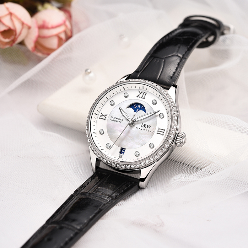 Đồng Hồ Nữ I&amp;W Carnival 582L Chính Hãng BH 60T Chịu Nước 30m Kính Chống Xước Dây Da Cao Cấp ( Máy Cơ Tự Động)