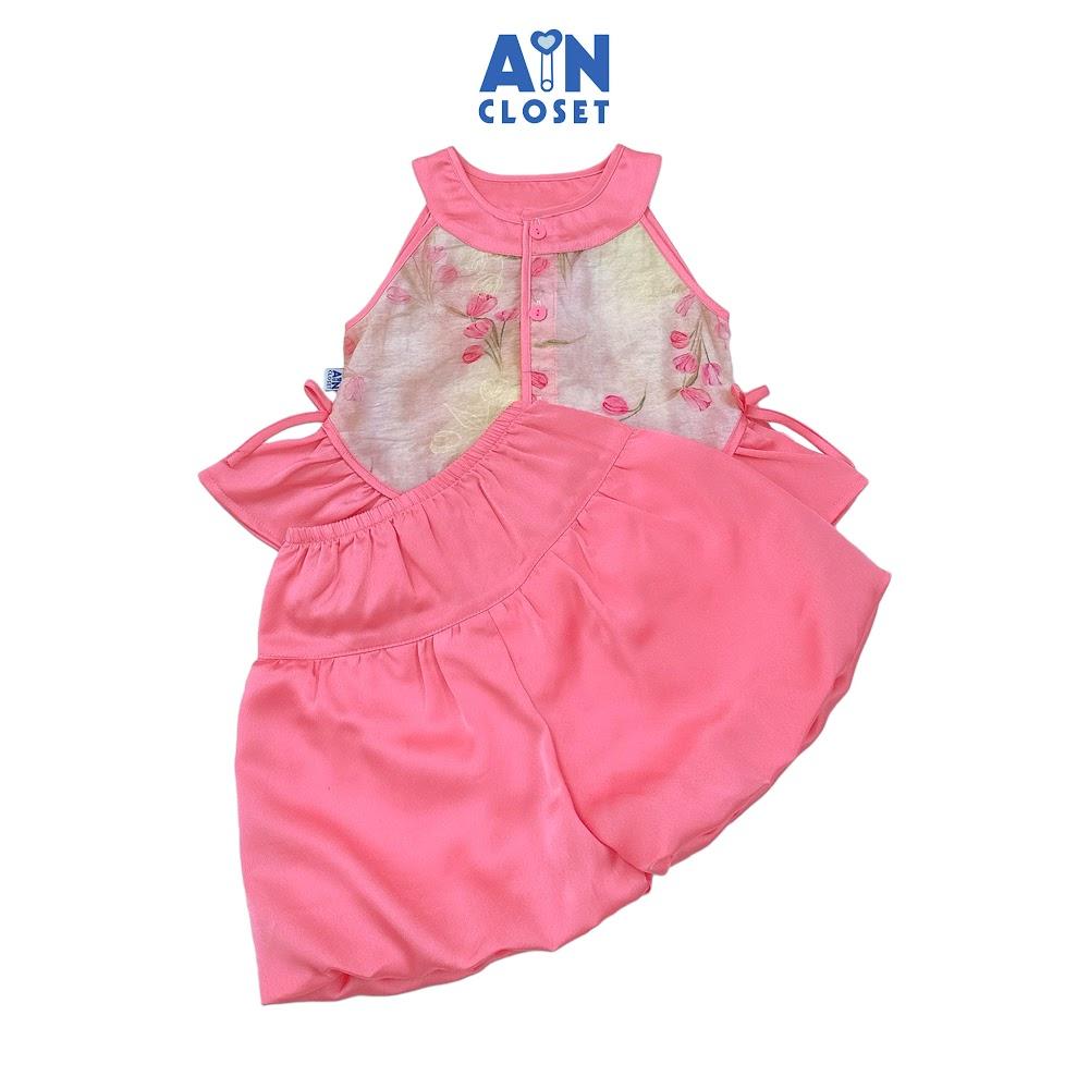 Set bộ quần áo Ngắn bé gái họa tiết Hoa Huệ Lụa Hồng cổ yếm - AICDBGE9JOQU - AIN Closet