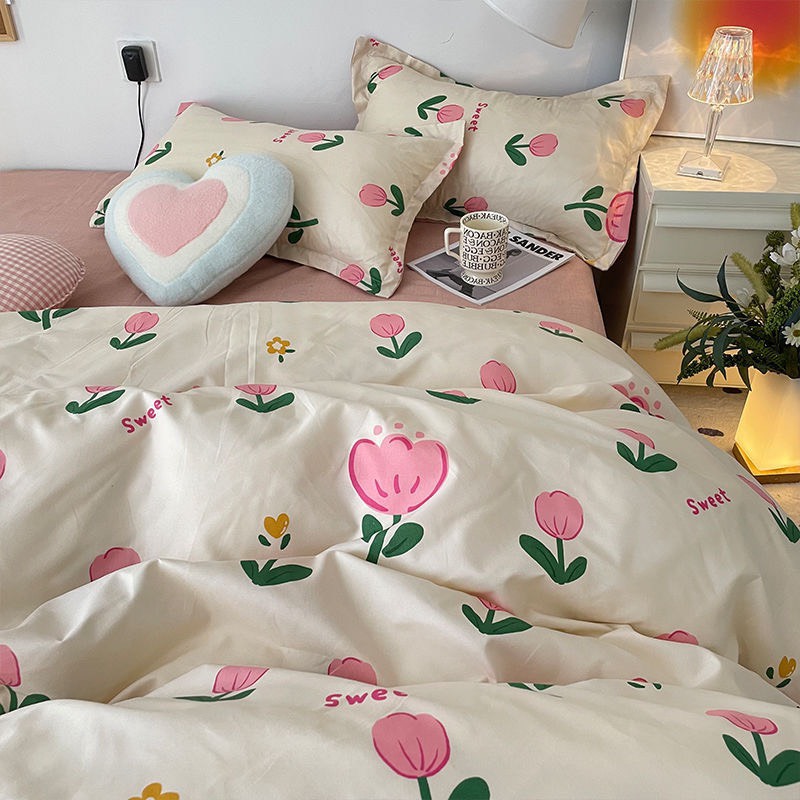 Bộ chăn ga gối cotton LIDACO PL1 - Tulip hồng sweet SP001491