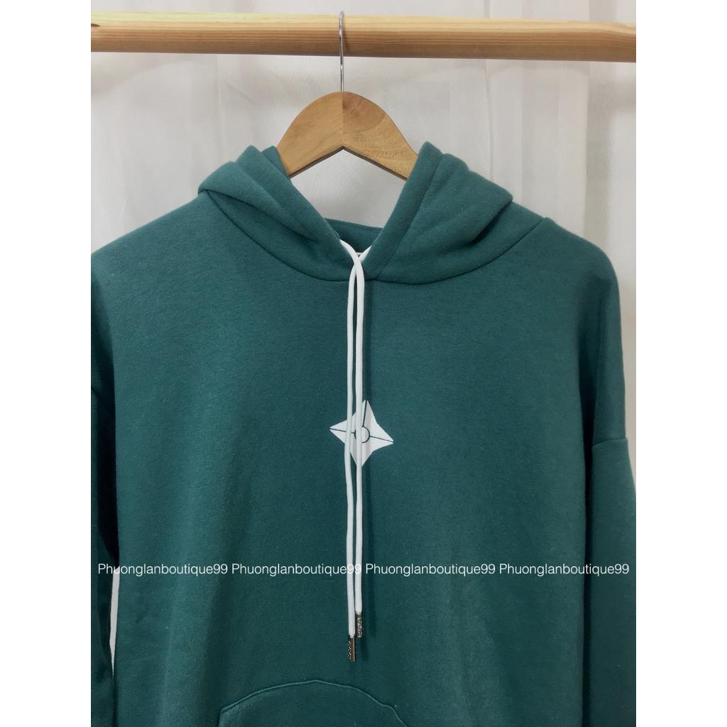 Áo hoodie, Áo dài tay khoác nỉ hottrend màu xanh két TOO SAD form rộng unisex dưới 65kg