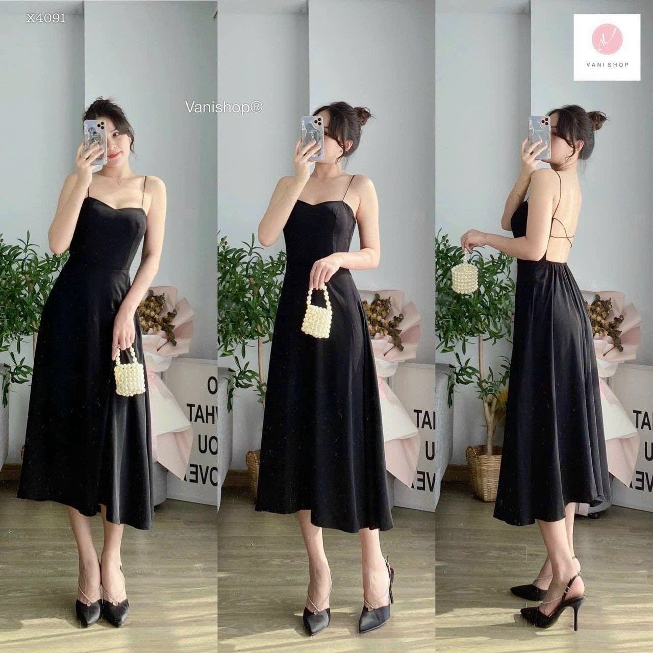 ĐẦM MAXI ĐEN CHÉO LƯNG