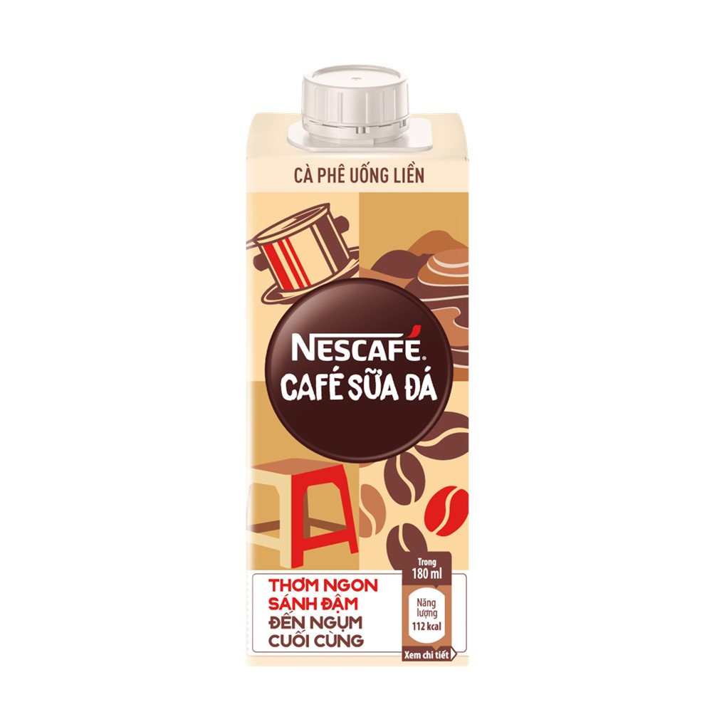 Combo 12 hộp cà phê uống liền Nescafé cà phê sữa đá (hộp 180ml) - [Tặng bộ 3 ly sứ]