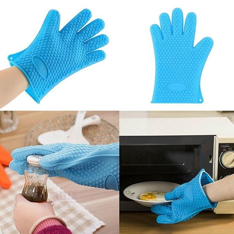 1PCS Long Thick Silicone Gloves Heat-resistant Non-slip Microwave Oven Mitts Kitchen baking accessories BBQ Cooking Oven Gloves