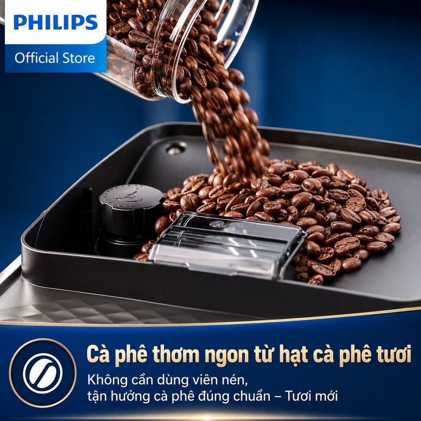 Máy pha cà phê Espresso, Americano tự động và Capuccino, Latte thương hiệu Philips EP2124/72 Serial 2200 - Hàng nhập khẩu