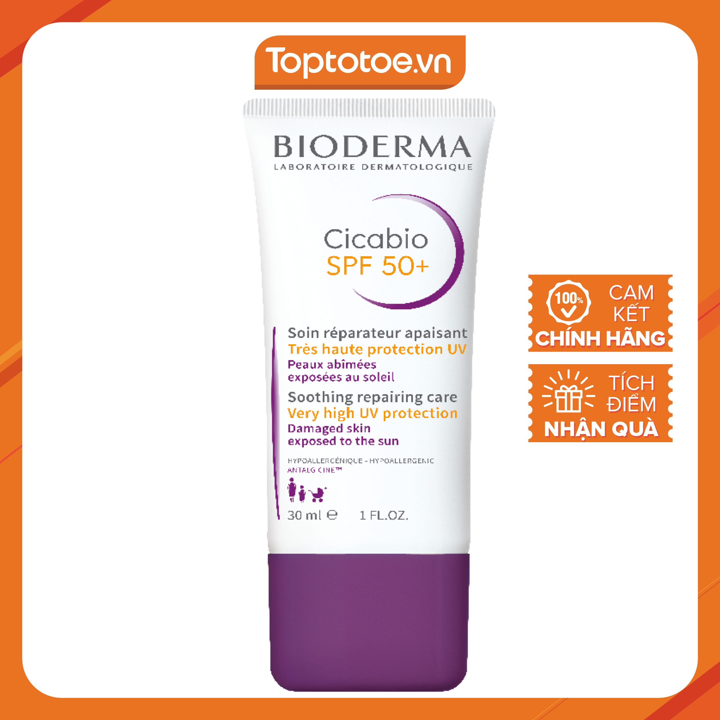Kem Chống Nắng Dành Cho Da Mỏng, Dễ Kích Ứng Bioderma Cicabio SPF50+ 30ml
