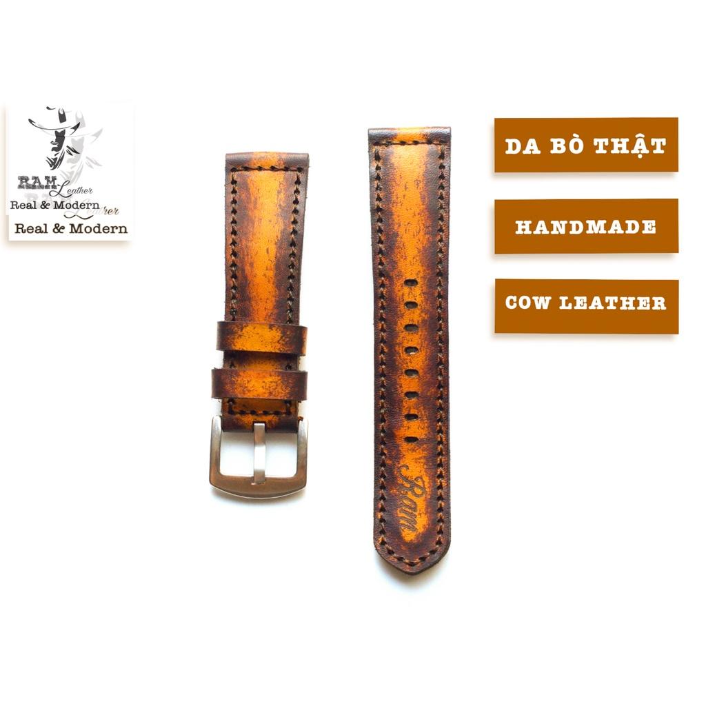 Dây đồng hồ RAM da bò thảo mộc vegtan Ý bền chắc - Ram classic 1970 socola nền vàng