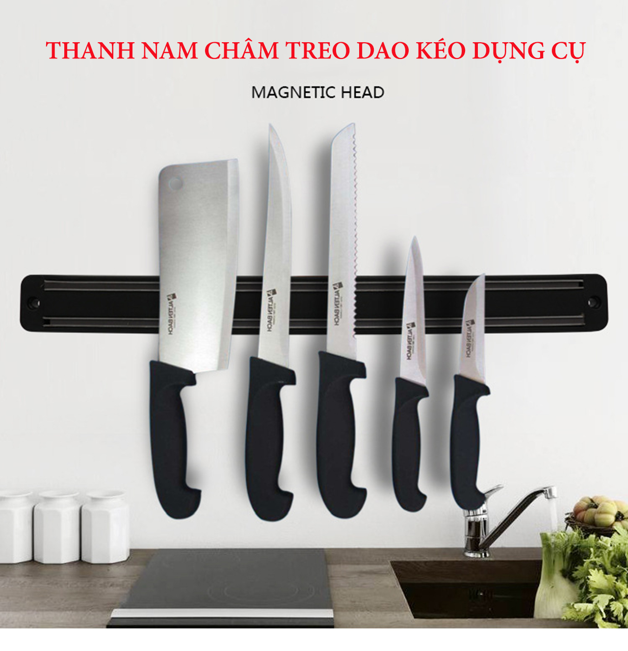 Thanh nam châm cài dao kéo bắt vít, dụng cụ xếp gọn dao kéo, thanh nam châm hít từ tính, kệ đựng dao kéo, kệ đựng dao kéo treo tường