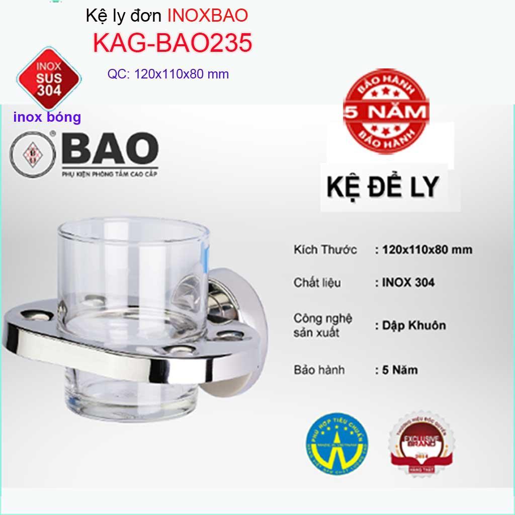 Kệ ly đơn Inox Bảo KAG-BAO235, giá ly bàn chải đánh răng SUS304 cao cấp siêu bền thiết kế tuyệt đẹp tiện dụng