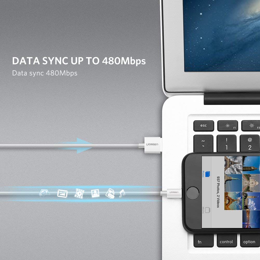 Dây USB lighting dài 1m có chip mFI cao cấp chính hãng UGREEN 20728