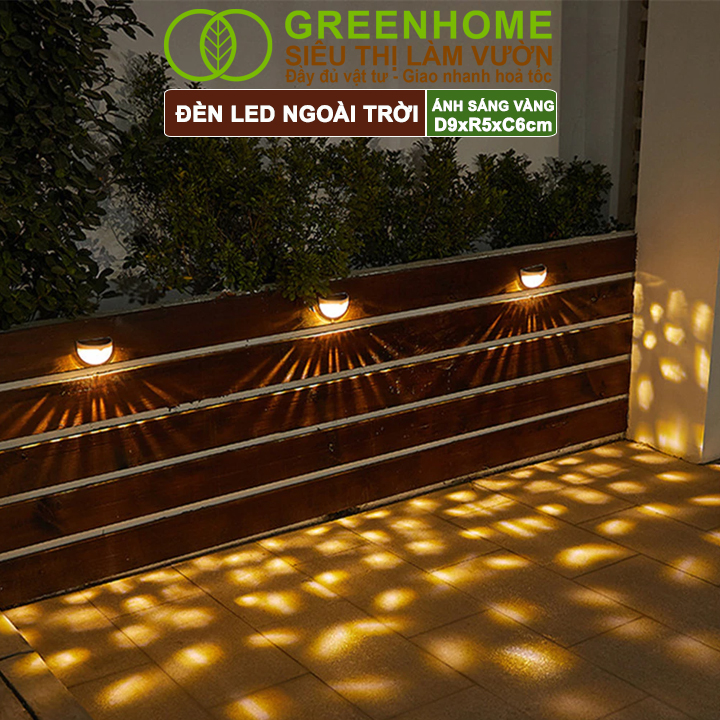 Đèn Led Năng Lượng Mặt Trời Greenhome, D9xR5xC6cm, Vàng Ấm, Chống Nước, Ốp Lan Can, Trang Trí Ban Công, Sân Vườn