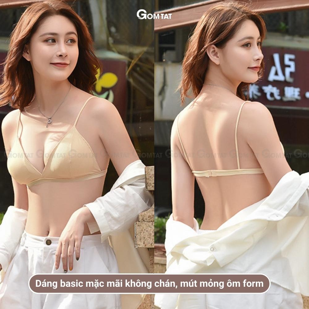 Áo bra nữ hai dây GOMTAT vải cotton co dãn thấm hút dây lưng mảnh mút mỏng không gọng, lên form ngực xinh -BRADAY-006