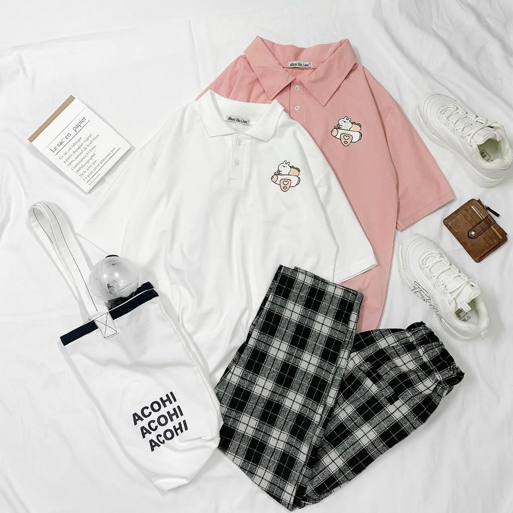 Polo áo thun có cổ tay lỡ THỎ MÁY BAY form rộng ulzzang thu đông freesize UNISEX