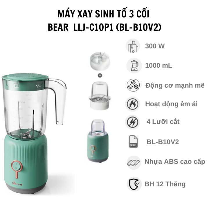 Máy xay sinh tố Sothing Bear LLJ-C10P1 3 cối, công suất 300w- Hàng chính hãng