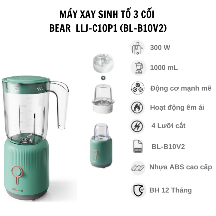 Máy xay sinh tố Sothing Bear LLJ-C10P1(BL-B10V2) 3 cối, công suất 300w- Hàng chính hãng