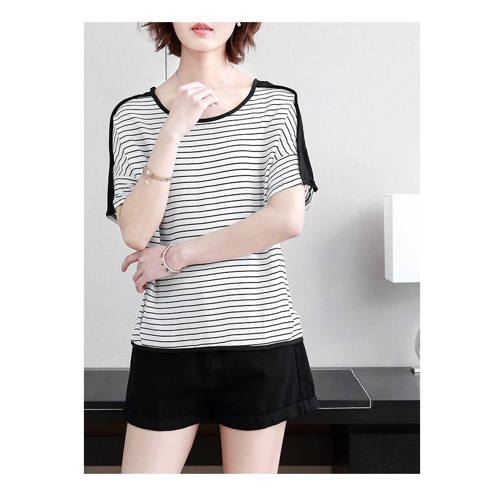 TK89-ÁO SỌC PHỐI VOAN TAY NGẮN S-6XL