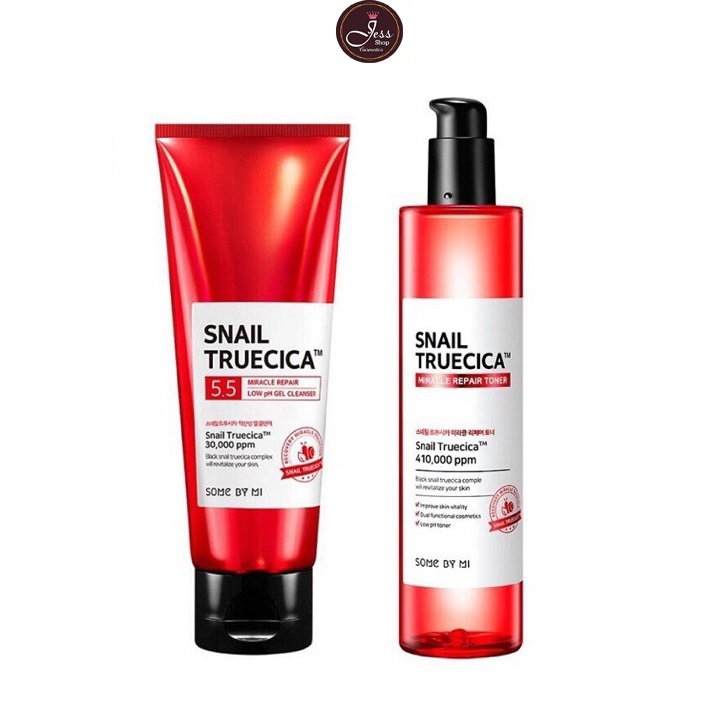 Combo Sữa Rửa Mặt + Nước Hoa Hồng Cân Bằng Da, Giúp Da Săn Chắc Chiết Xuất Ốc Sên Some By Mi Snail Truecica Miracle Repair