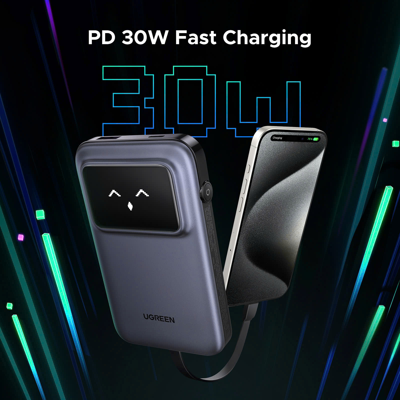 Pin sạc dự phòng 5000/10000mAh Ugreen UNO sạc nhanh PD 20W/30W | Màn LED Robot | Hàng chính hãng | Bảo hành 18 tháng 1 đổi 1