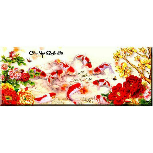 Tranh thêu CỬU NGƯ QUẦN HỘI 223039(127×55cm )