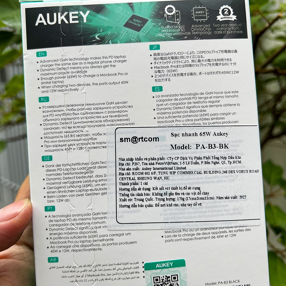 CỦ SẠC AUKEY OMNIA MIX 65W PA-B3 SẠC NHANH - HÀNG CHÍNH HÃNG