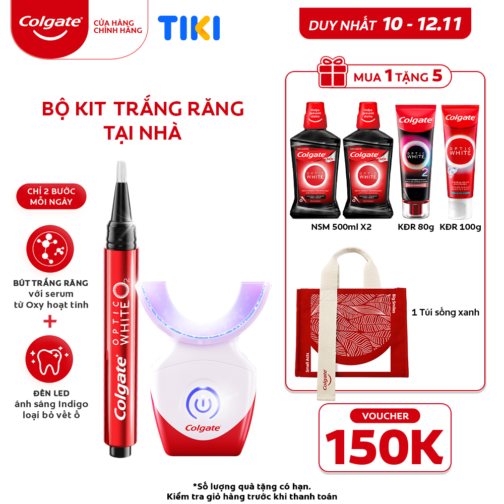 Bộ Kit làm trắng răng Colgate Optic White O2 an toàn tại nhà, không ê buốt