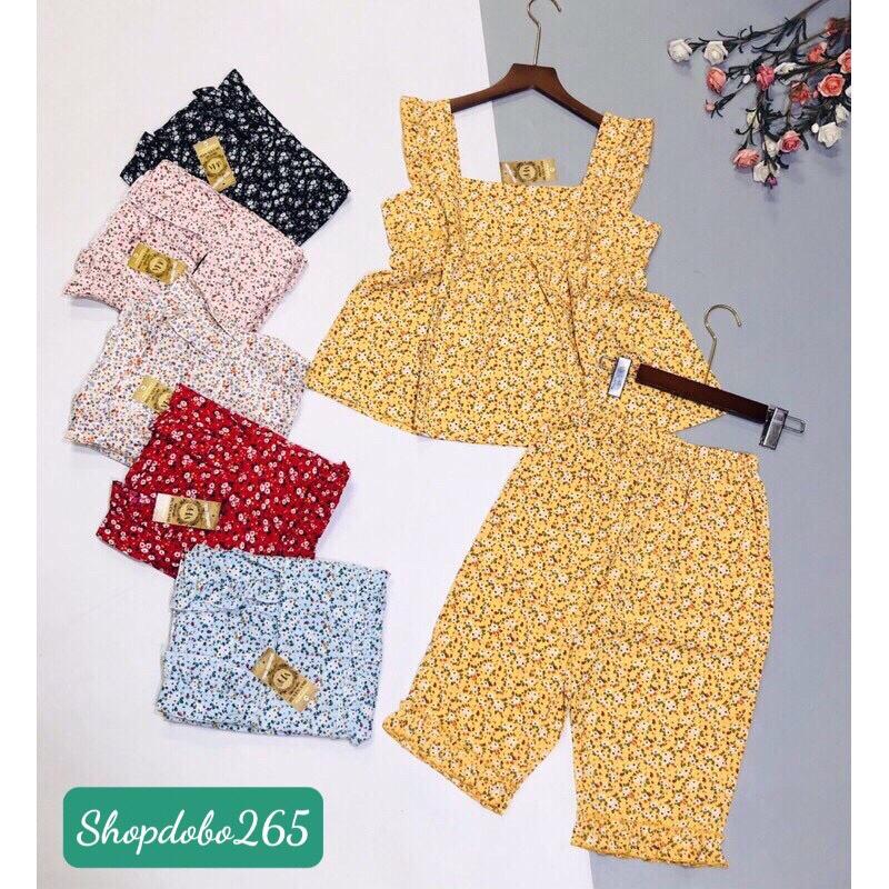 Bộ ngủ 2 dây, đồ bộ nữ mặc nhà vải lụa hoa nhí siêu cưng.