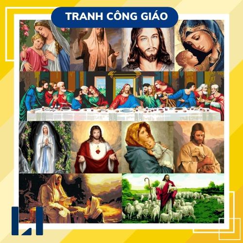 Tranh sơn dầu số hoá có khung - Tranh tô màu theo số công giáo