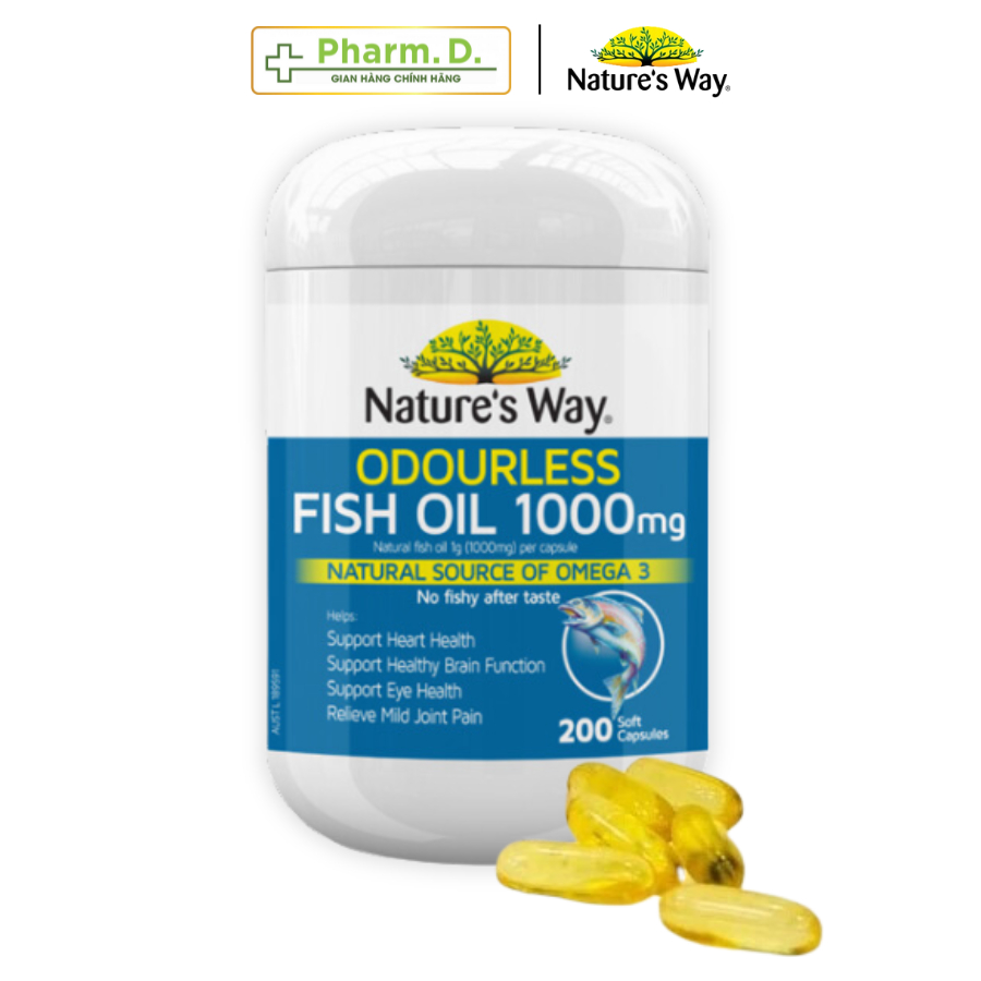 Viên Uống Dầu Cá NATURE'S WAY Fish Oil Bổ Sung Omega 3, DHA Và EPA Phát triển Trí Não Và Thị Lực (200 Viên)
