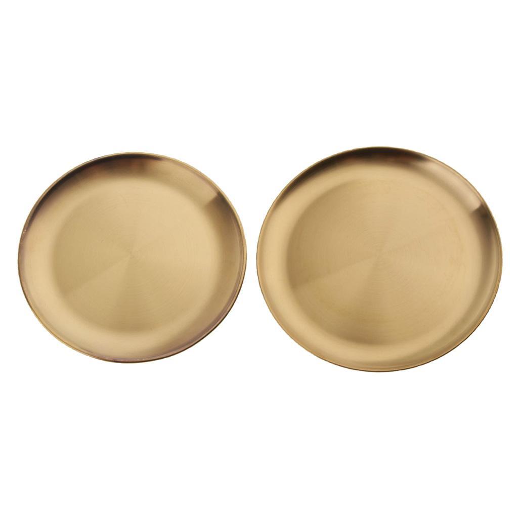 2x Stainless Steel Round Dessert Dinner Plate BBQ Picnic Plate Tableware