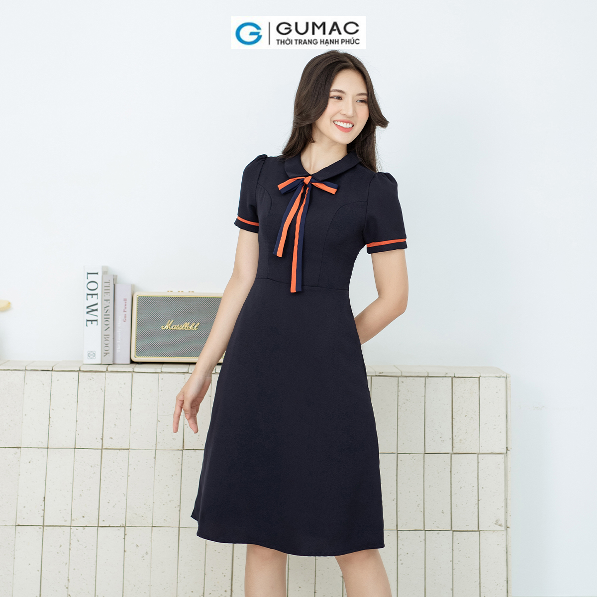 Đầm A nẹp tay phối thời trang GUMAC LDD0805