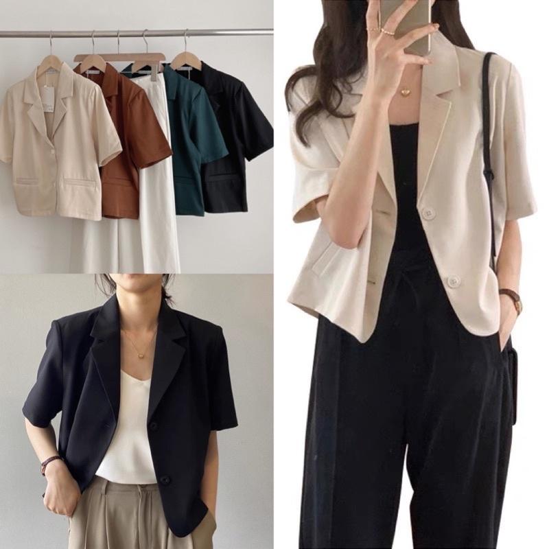 Áo vest blaze cộc tay độn vai dáng lửng, Áo khoác lửng hàng thiết kế