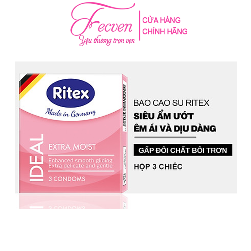 Bao Cao Su Ritex Ideal Extra Moist Tăng Gấp Đôi Lượng Bôi Trơn Giúp Cuộc Yêu Trơn Mượt Hơn, Hộp 3 Chiếc Đức