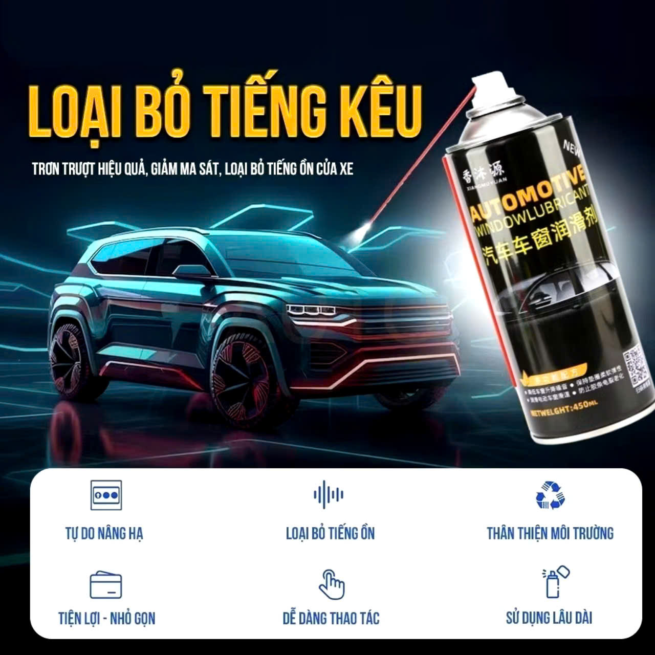 Xịt Dưỡng Gioăng Cao Su Ô Tô [AUTOMOTM] 450ml – Bôi Trơn, Chống Kẹt Cửa Kính Hiệu Quả