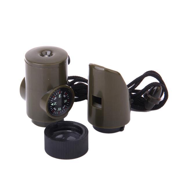7-in-1 Multifunctional Compass Flashlight Magnifier Thermometer LED Emergency Survival Whistle For Outdoor Hiking Camping Accessory