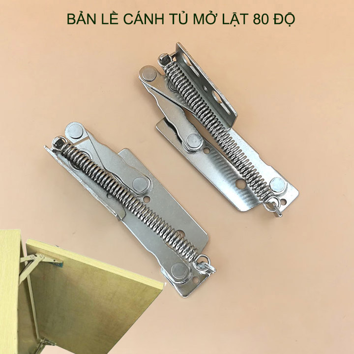 Bộ 2 bản lề 80 độ, dùng cho tủ bếp, tủ để đồ với cánh mở lật, làm bằng thép mạ niken chống gỉ