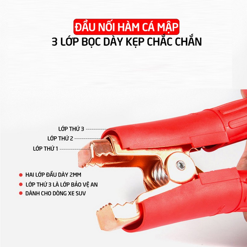 Dây câu sạc bình, kích điện bình ắc quy dài 4 mét, lõi to đồng bọc nhôm 25², cho xe hơi, ôtô, xe tải , xe khách có bình nhỏ hơn 4.0L