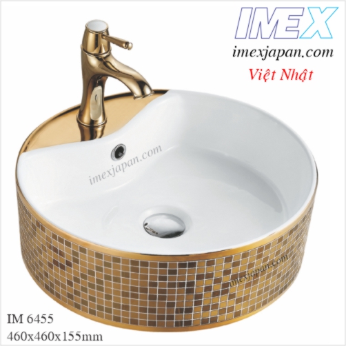 Chậu lavabo rửa mặt mạ hoa văn caro màu vàng chính hãng IMEX IM 6455