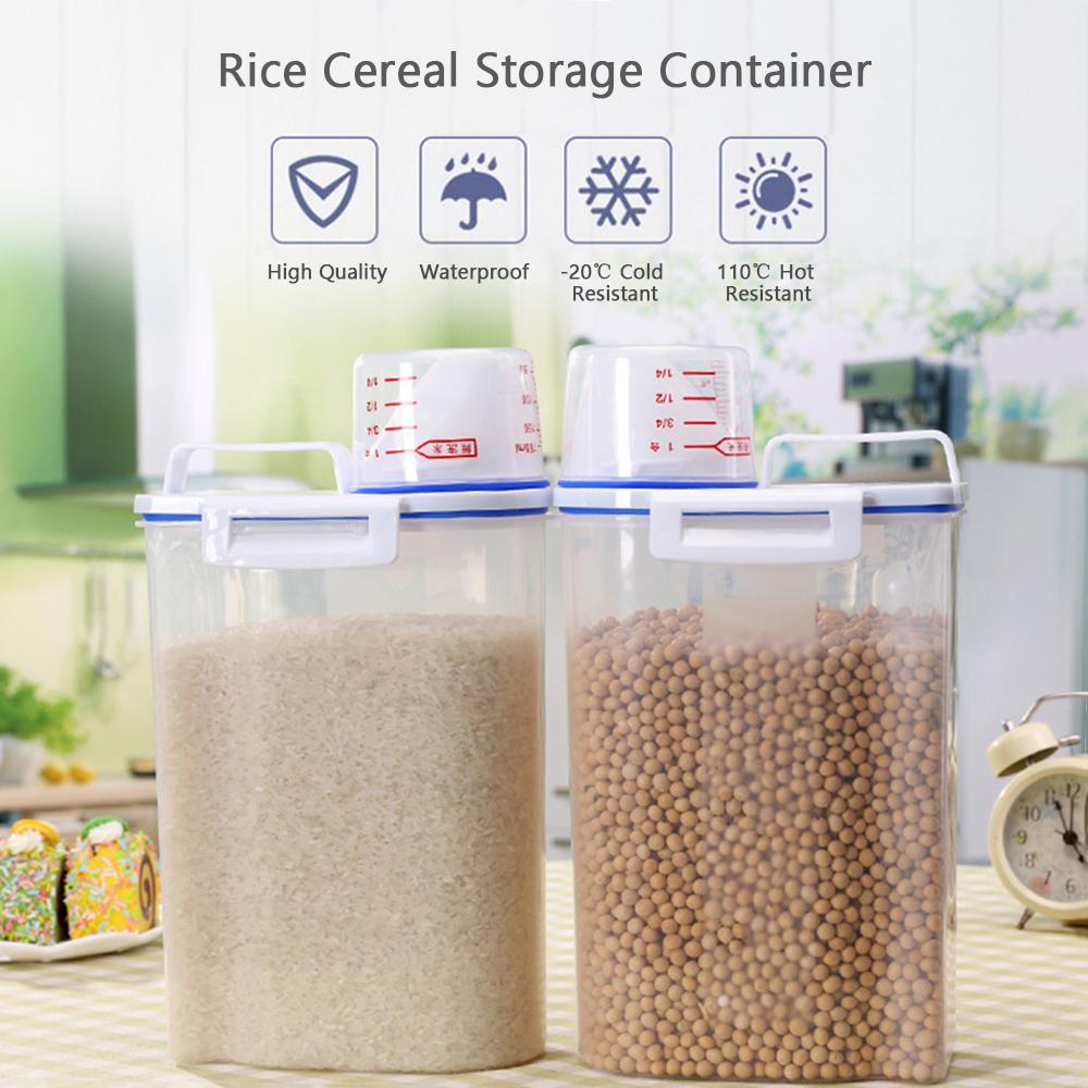 2L Rice Storage Container with Measuring Cup Transparent Sealed Food Storage Containers for Grain Cereal Soybean