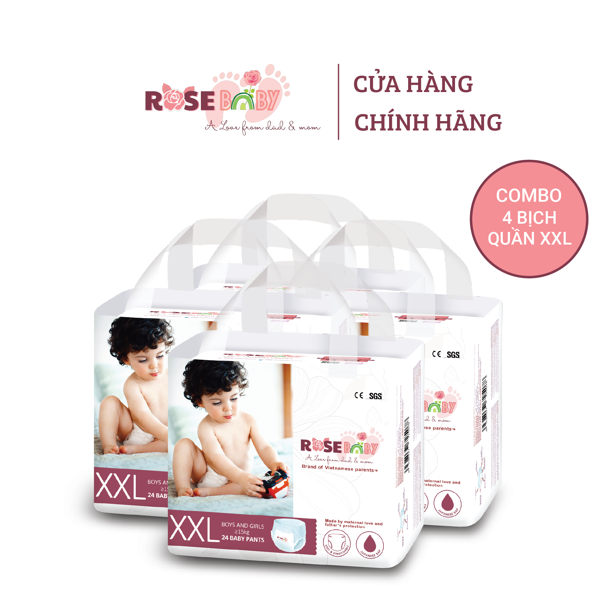 COMBO 4 BỊCH TÃ QUẦN ROSEBABY XXL24