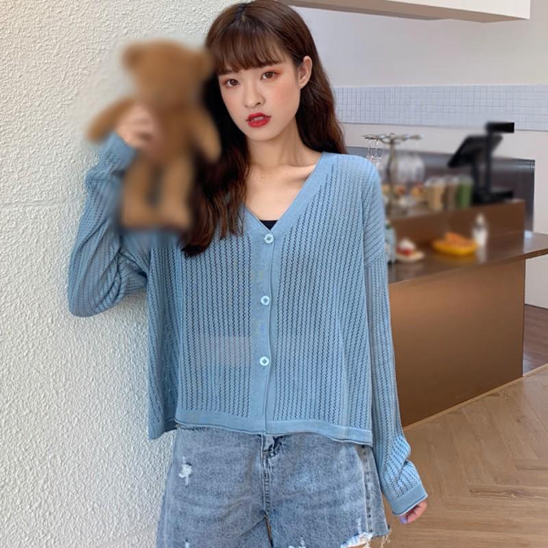 Áo Khoác Cardigan Dài Tay Cổ Chữ V Phối Nút Xinh Xắn Dành Cho Nữ