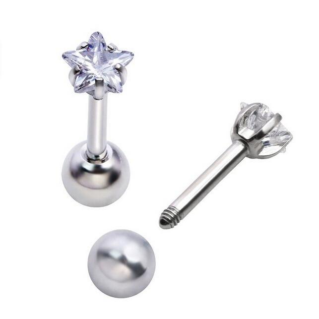 2pcs Bar Zircon   Lip Earring Stud 1.2mm
