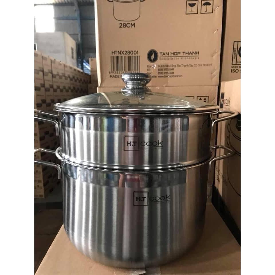 BỘ NỒI XỬNG HẤP INOX HT COOK 28CM 2 TẦNG VUNG KÍNH DÀY ĐẸP TIỆN LỢI