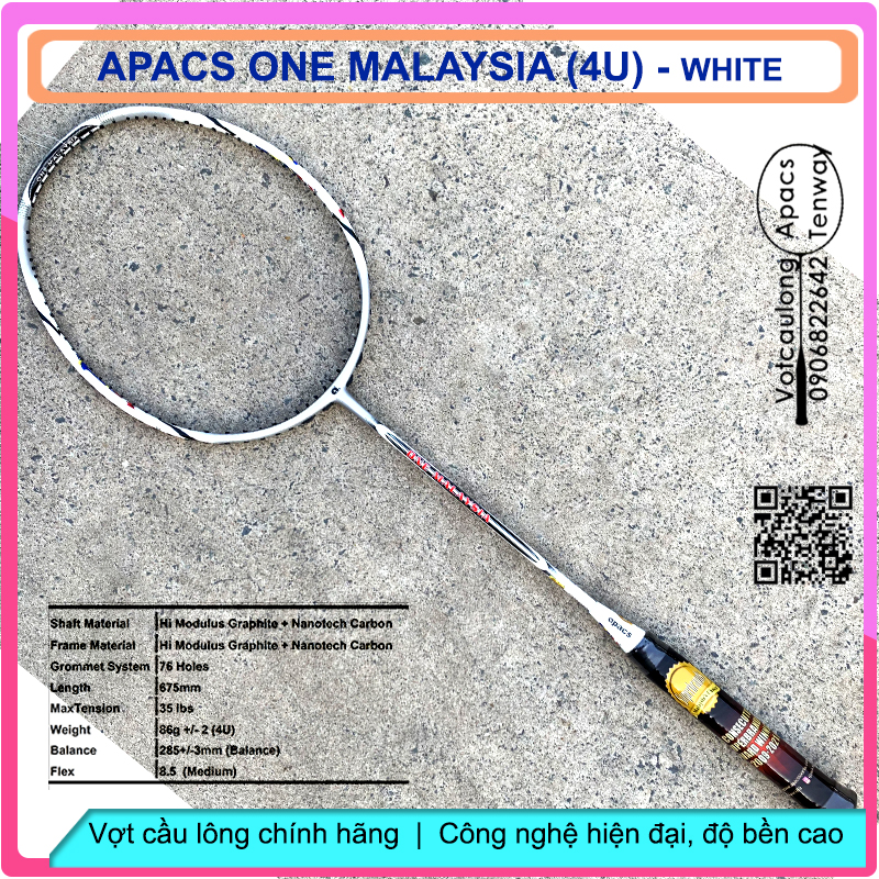 Vợt Cầu Lông Apacs One Malaysia – 4U white | Vợt đẹp trong tầm giá, bền bỉ với thời gian, đánh phong trào