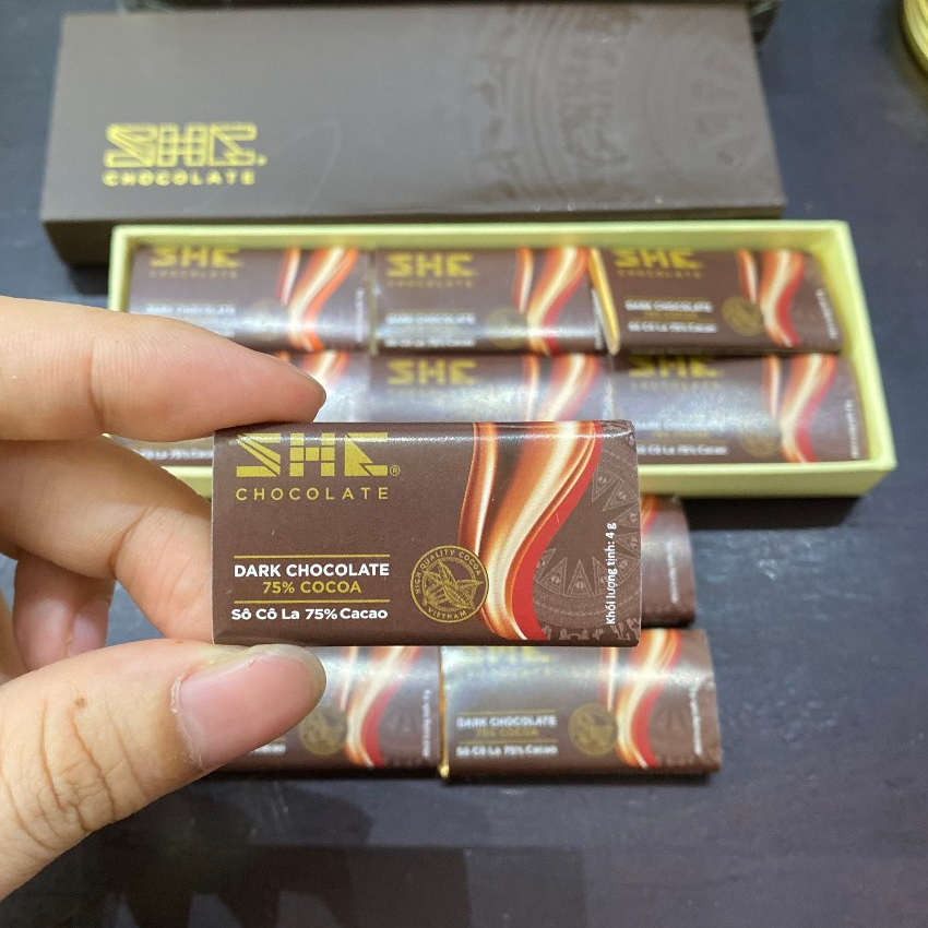 Socola đen nguyên chất cao cấp 75% cacao đắng vừa ít ngọt SHE Chocolate